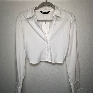 Zara Cropped White Button Up (NWT)